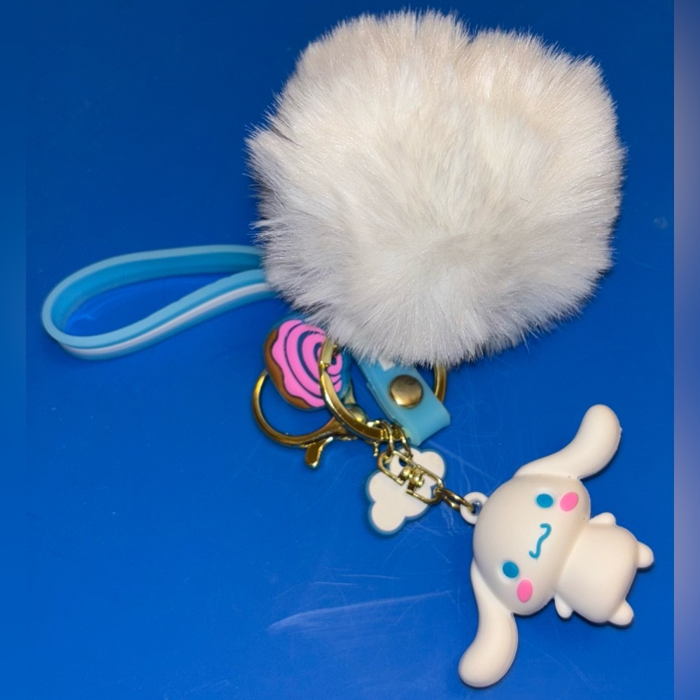 Sanrio CINNAMOROLL Pom Pom FLUFFY Charm Keychain